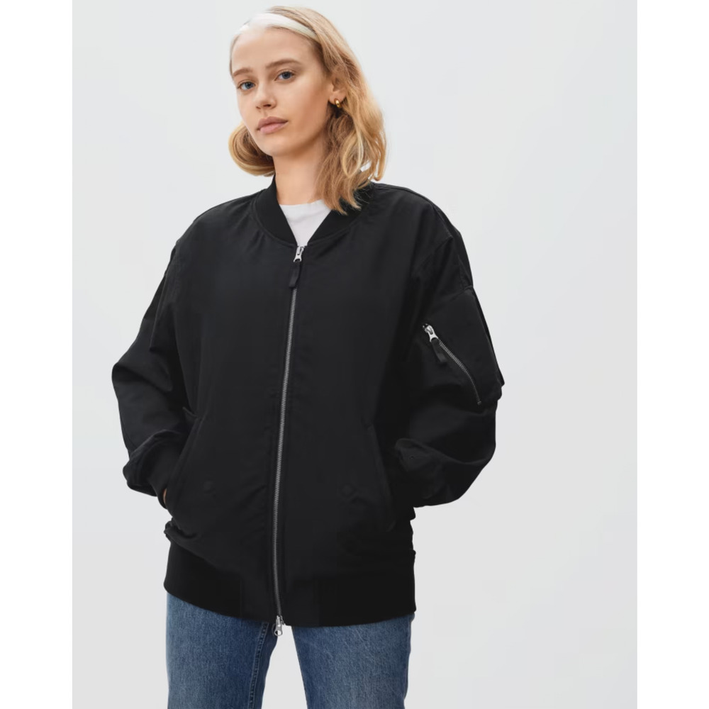 Everlane Womens Cotton Bomber Jacket XS Black NWT FLAW